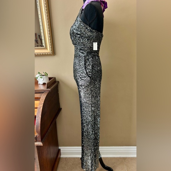 Anthropologie Maeve Carbon Sequin Jumpsuit Wide Leg Halter Neck Size 2 NWT - Picture 6 of 16